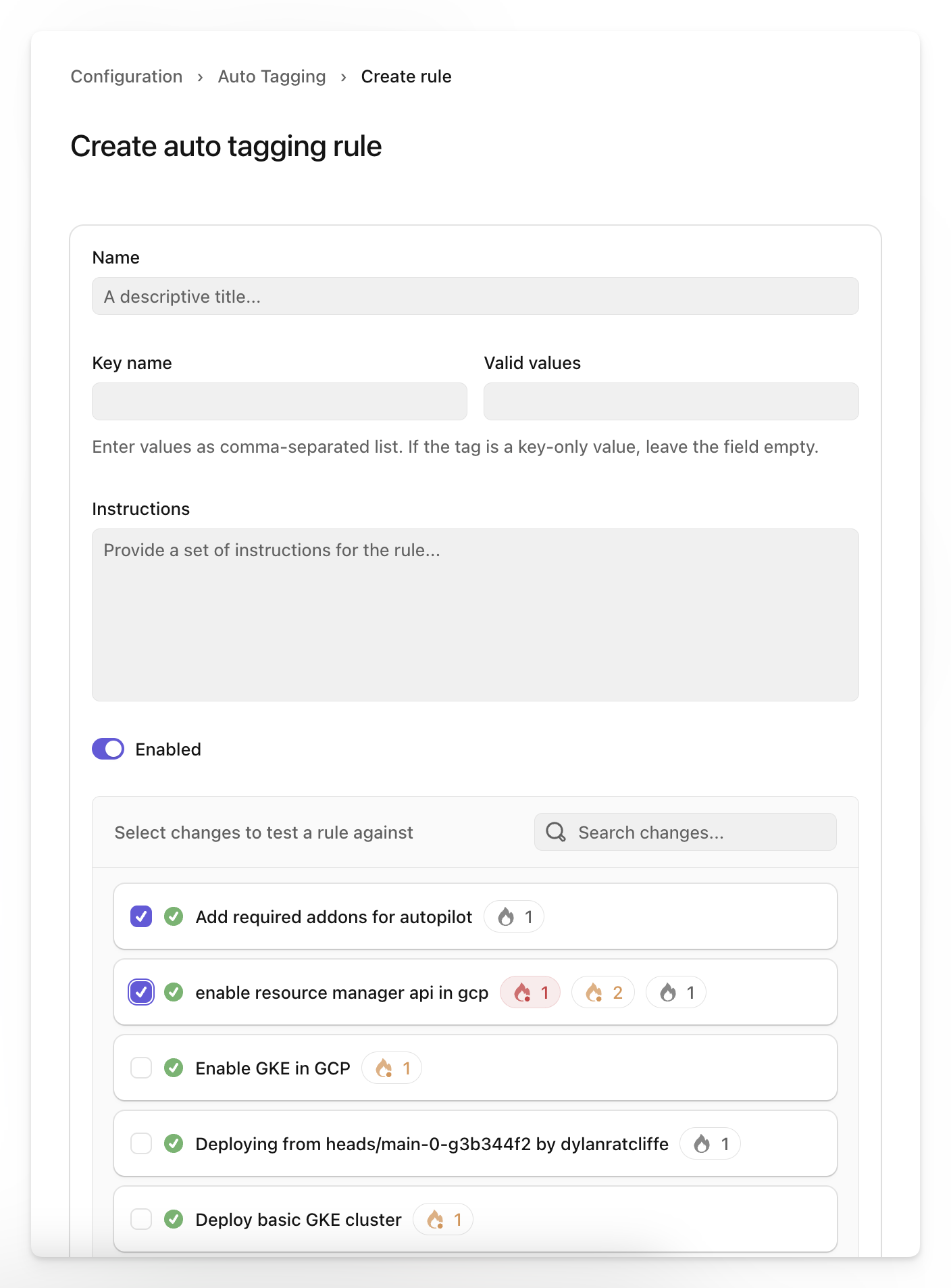 Autotagging settings
