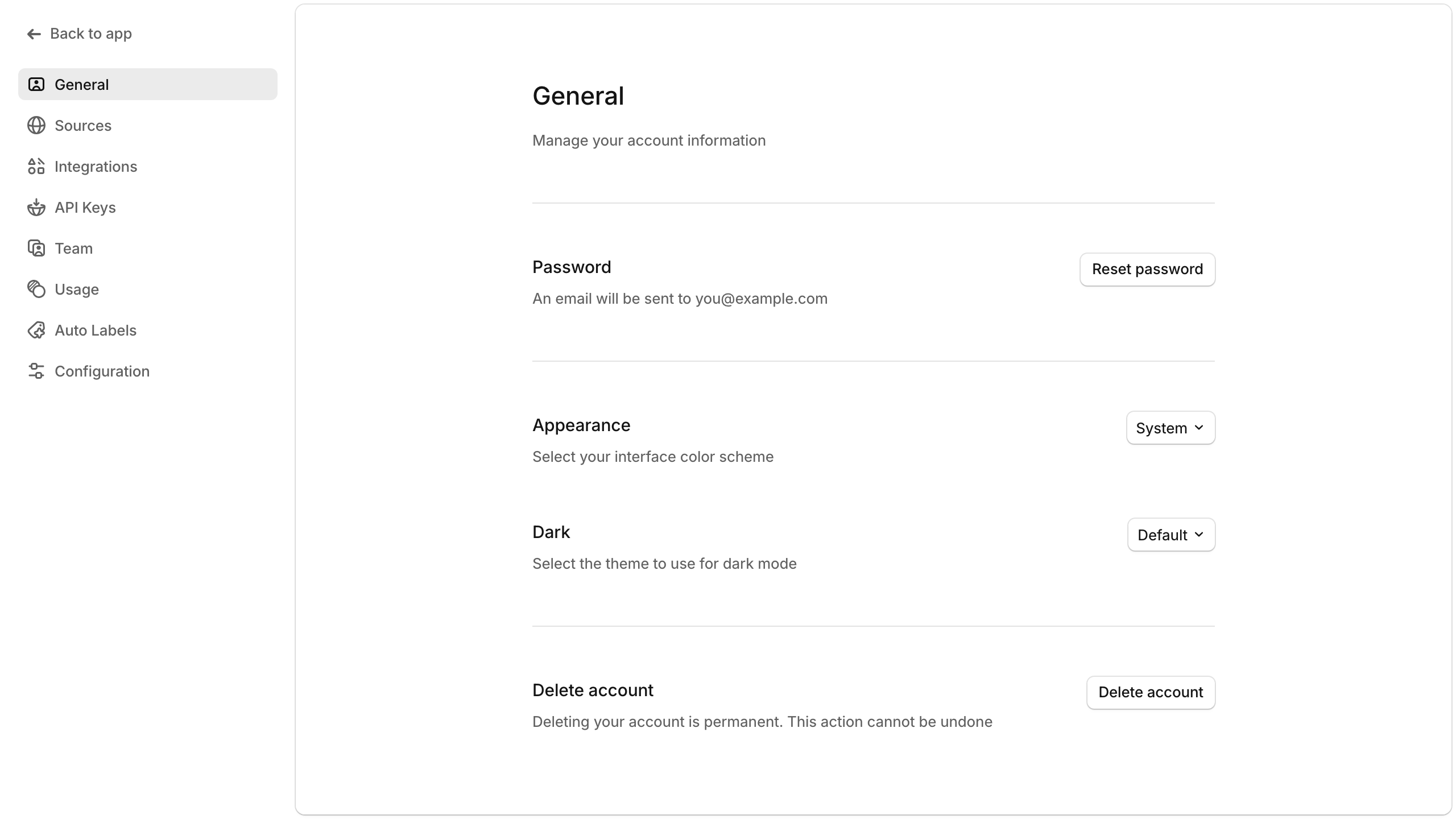 Delete Account section with enabled button