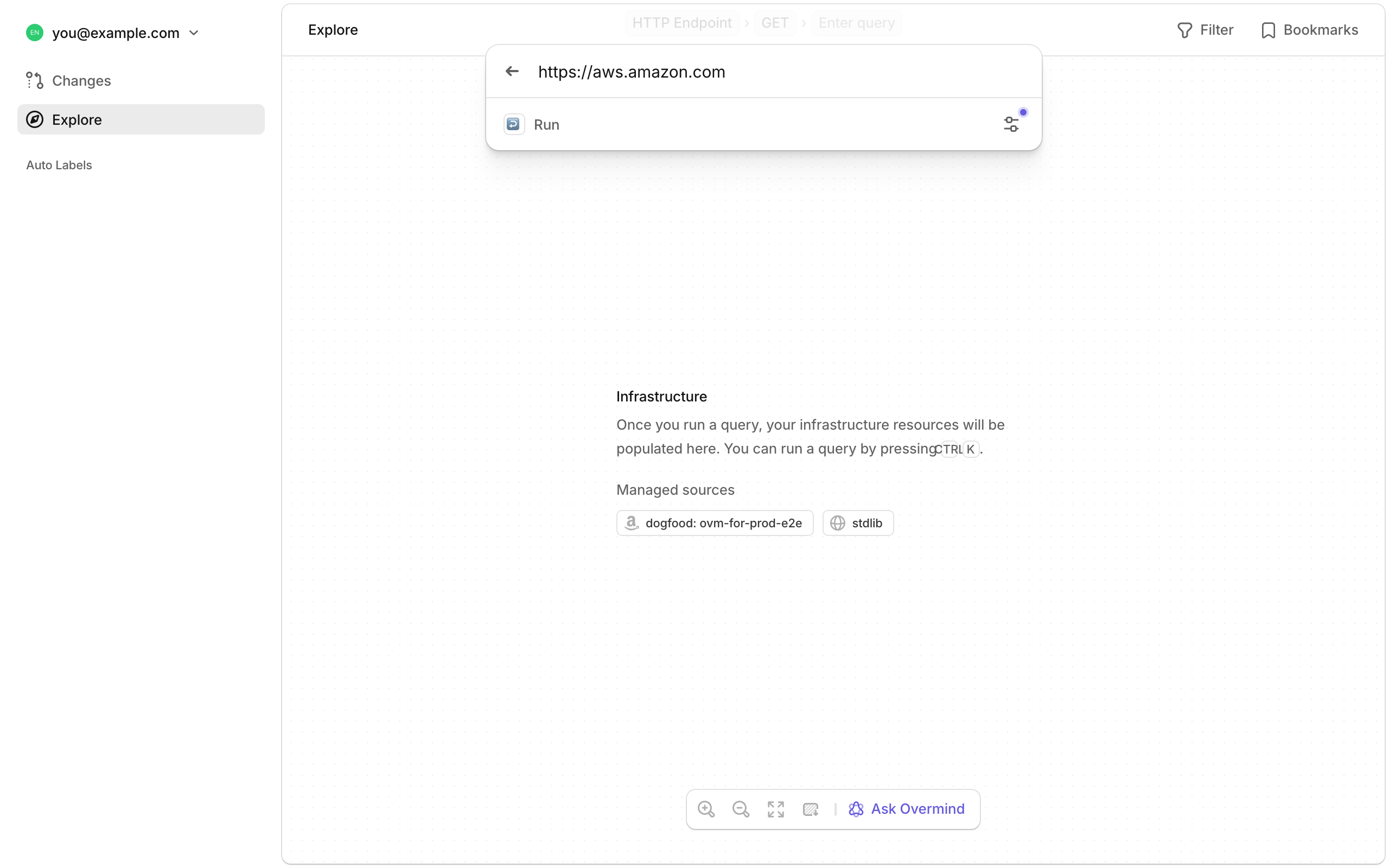 AWS query in top bar