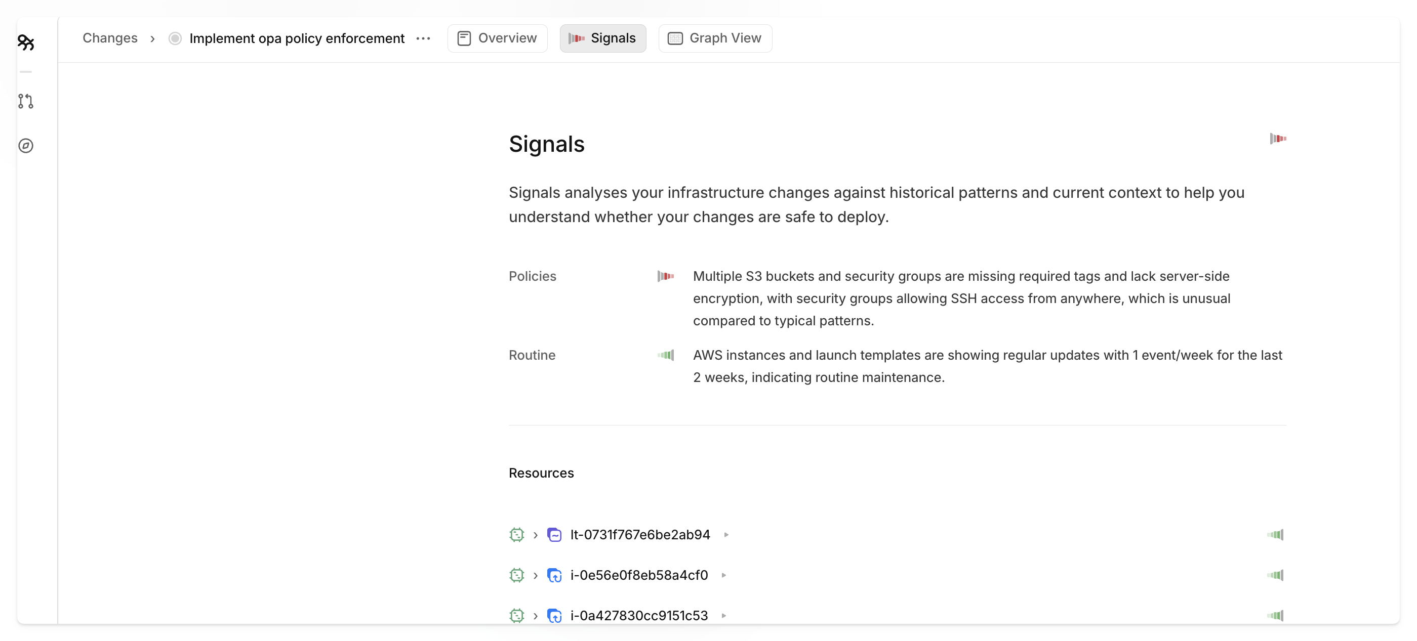 screenshot of policies in signals