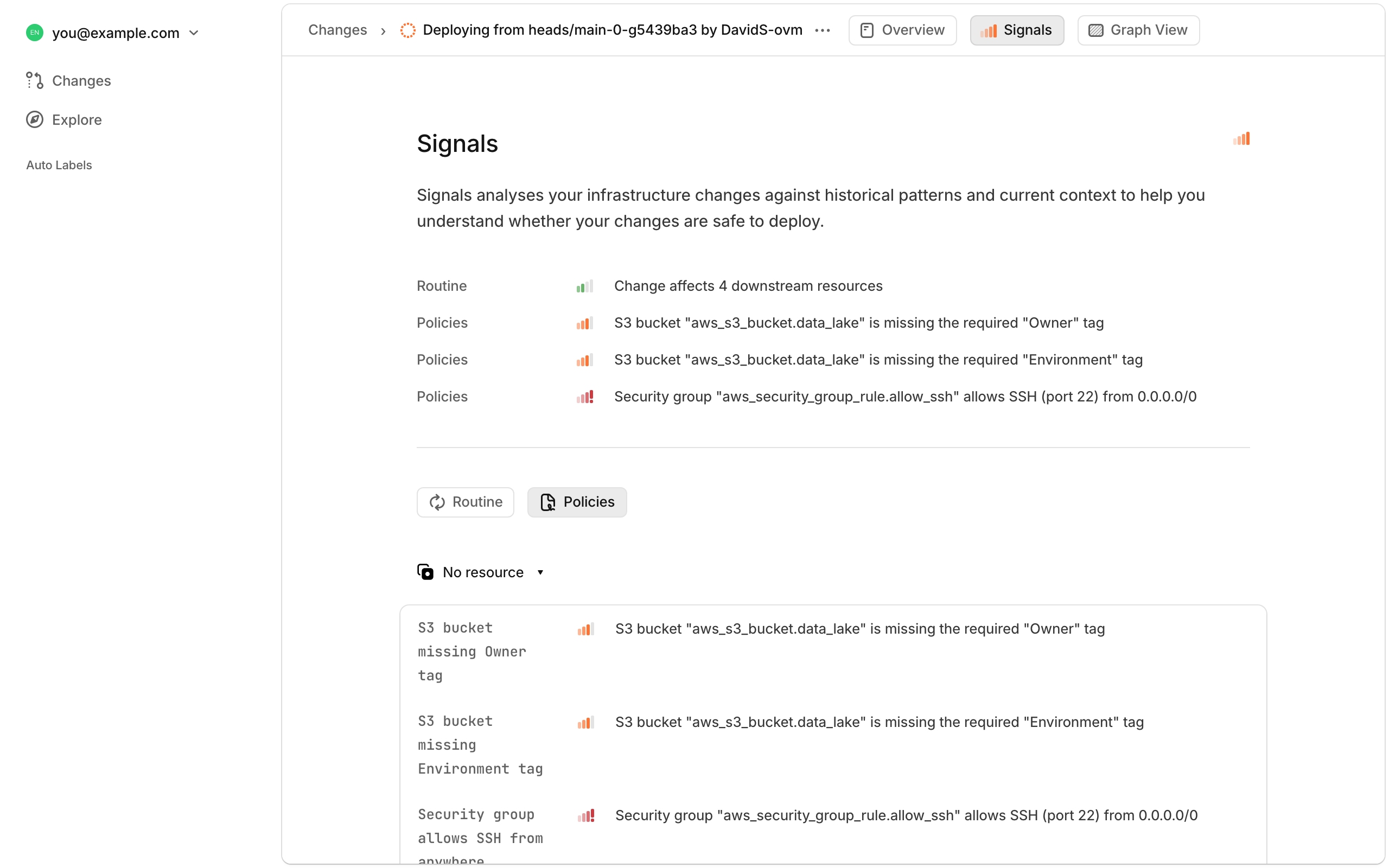 screenshot of policies in signals